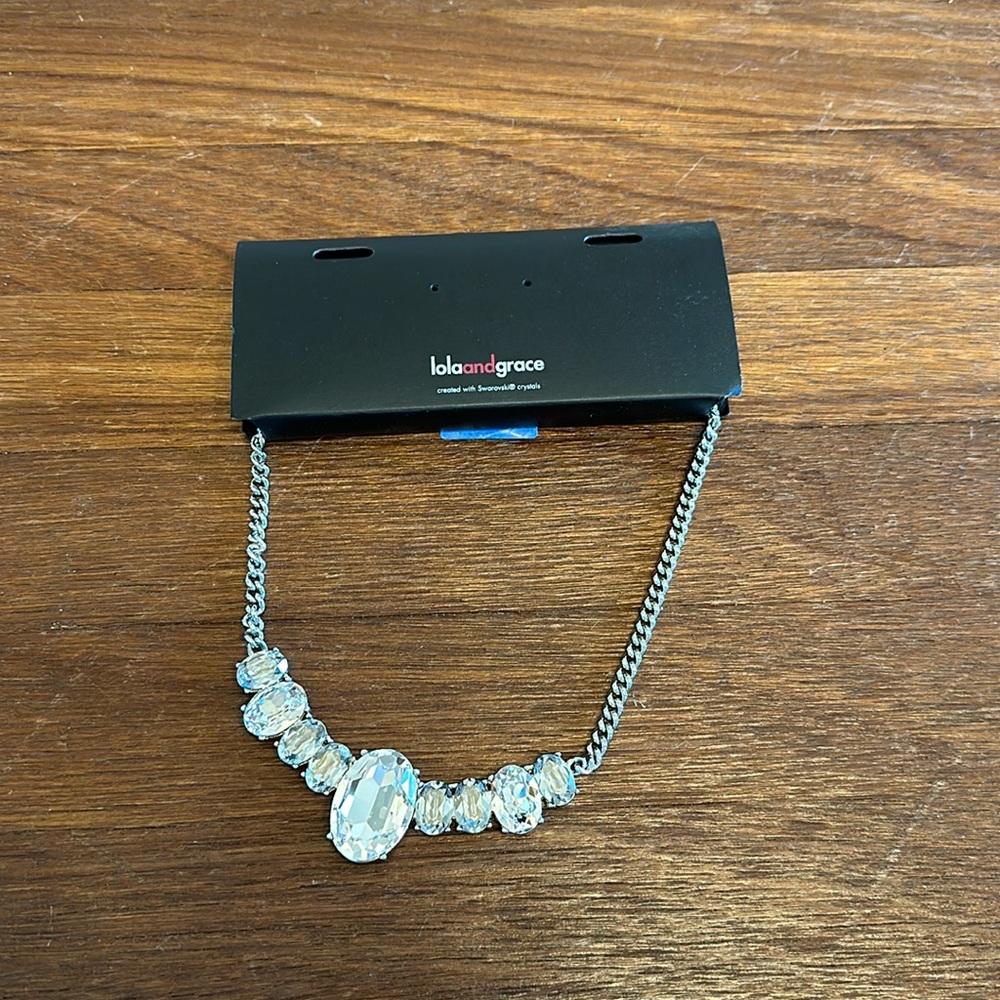 Lola and Grace Swarovski Crystal Statement Necklace Silver Tone Bib Necklace NWT